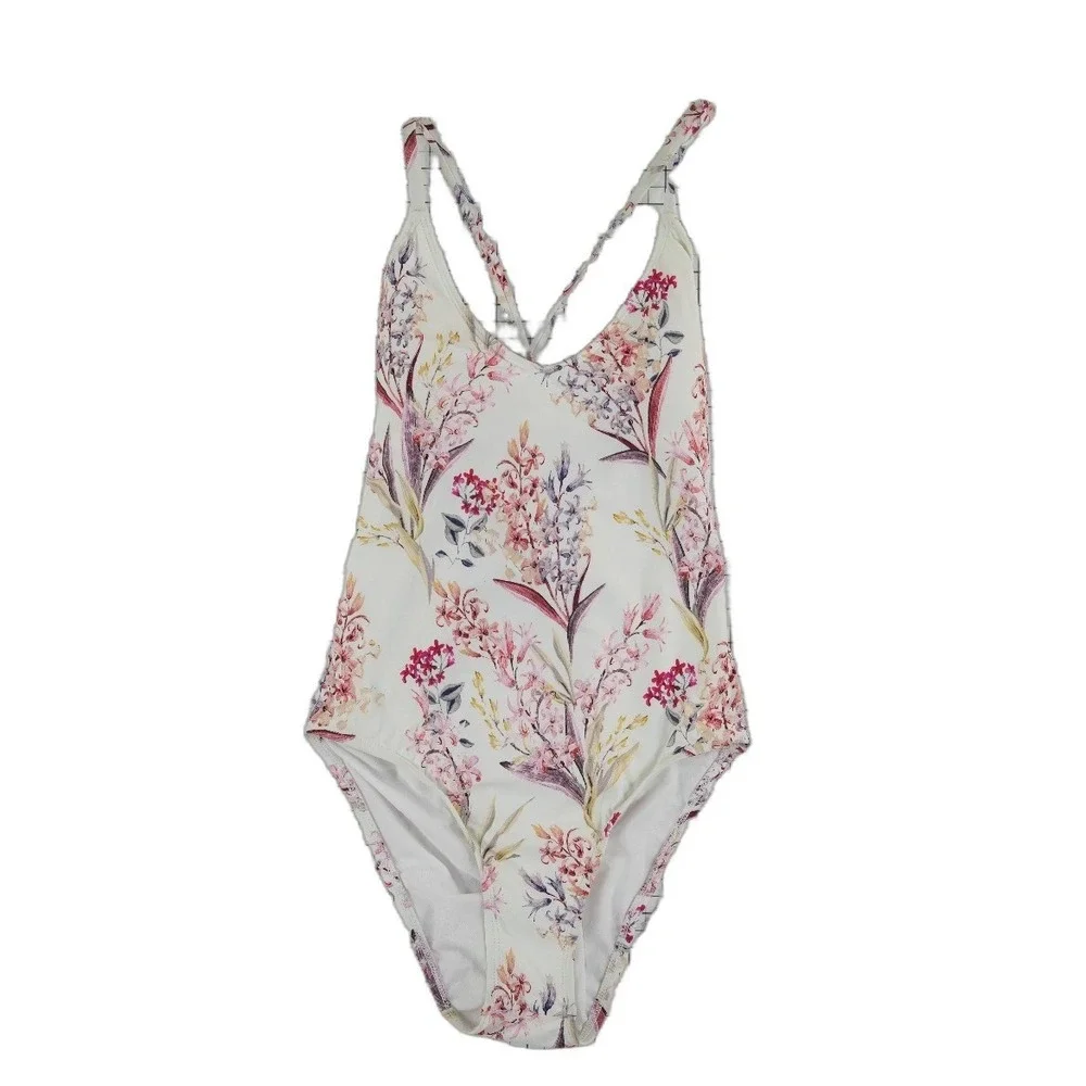 New Antonio Melani One Piece Swimsuit Women's Size 8 White Floral‎ Lace Up